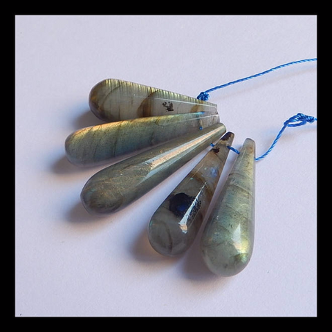 5 PCS Tube Pendant Set, Shimmer Stone Labradorite Gemstone Pendant, 35x9mm, 30x10mm, 16.9g - MyGemGarden