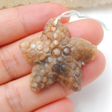 Carved Sunstone  Gemstone Starfish Pendant Bead, 30x6mm, 6.6g - MyGemGarden