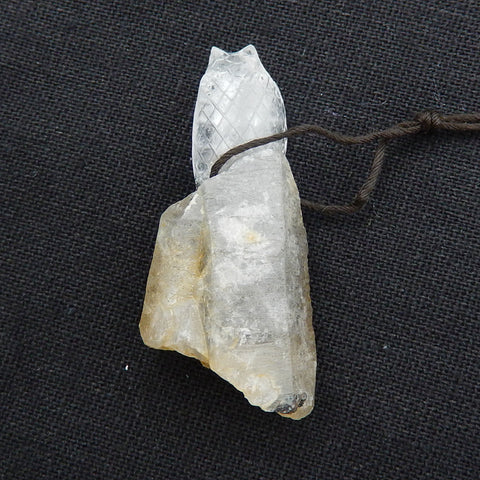 Natural ghost quartz hand carved snake pendant bead, 49x20x18mm, 13.6g - MyGemGarden