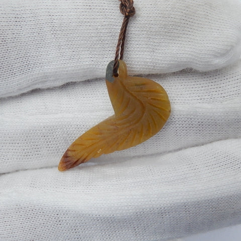 Carved Amazonite Feather Pendant Bead, 28x17x3mm, 1.8g - MyGemGarden