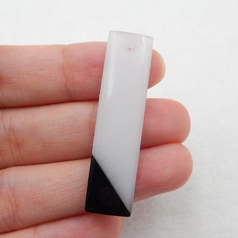 Rectangle Obsidian and White Jasper Glued Drilled Pendant Stone, 41x10x4mm, 4.2g