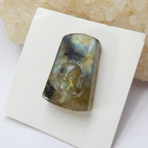 Handmade Labradorite Carving Buddha Gemstone Cabochon, 24x16x9mm, 5.1g - MyGemGarden