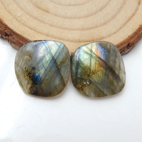 Natural Labradorite Gemstone Cabochon Pair, 17x17x3mm, 3.7g - MyGemGarden