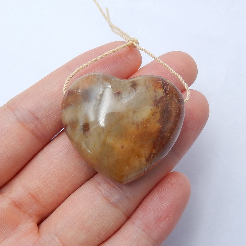 New design Indonesian Wood Fossil Drilled Heart Gemstone Pendant Bead, 34x30x16mm, 22.9g - MyGemGarden