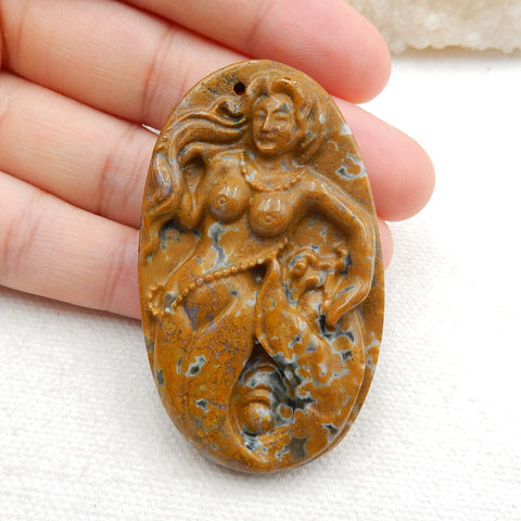 New design Ocean Jasper Carved Mermaid Pendant Beads, Fashion Pendant Jewelry, 56x33x9mm, 24.3g - MyGemGarden