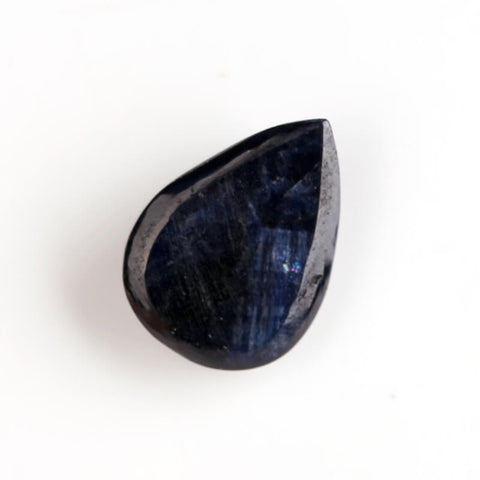 Polished Flat Back Pear Dark Blue Sapphire Cabochon, 15x11x4mm, 6.89ct - MyGemGarden