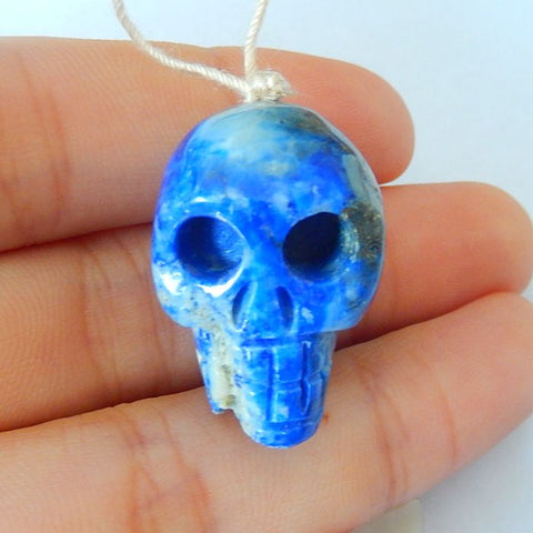 Natural Lapis Lazuli Carving Skull Pendant, 25x19x17mm, 12.2g - MyGemGarden