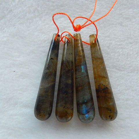 4 PCS Labradorite Pendant Bead SET, 42x8mm, 41x8mm, 15g - MyGemGarden