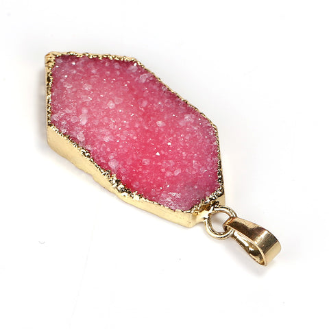 New! Gold Plated Crystal cluster Stone pink Pendant Jewelry for Women, 35x19x7mm, 6.4g - MyGemGarden