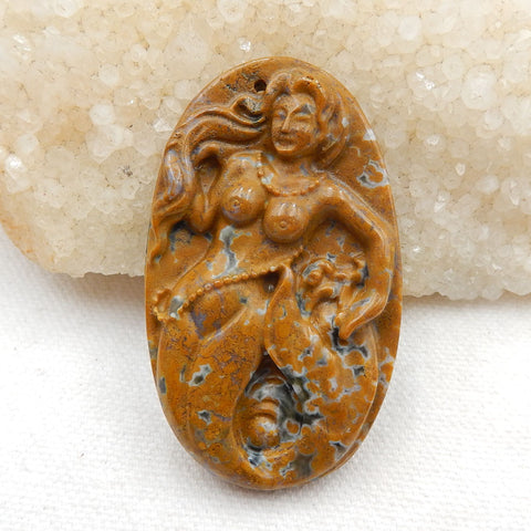 New design Ocean Jasper Carved Mermaid Pendant Beads, Fashion Pendant Jewelry, 56x33x9mm, 24.3g - MyGemGarden