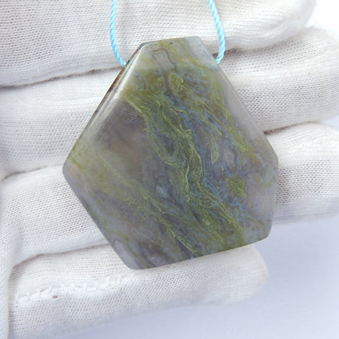 Moss Agate Gemstone Natural Pendant Bead, 39x37x6mm, 16.7g - MyGemGarden