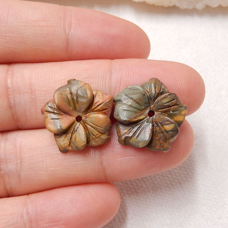 Multicolor Picasso Jasper Carved Flower Earrings Stone Pair, 16X4mm, 2.5g - MyGemGarden