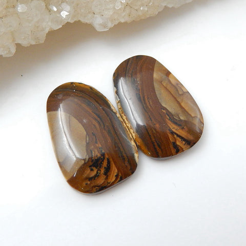 Natural Us Biggs Jasper Gemstone Cabochon Pair, 19x13x3mm, 3.2g - MyGemGarden