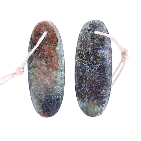 Works of Art Green Kyanite Drilled Earrings Pair 28x11x3mm,5.7g - MyGemGarden