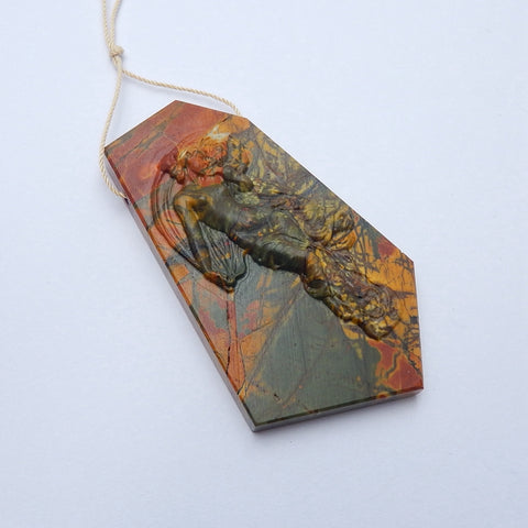 New design Multi-Color Picasso jasper Carved Gemstone Pendant Bead, 71x40x10mm, 38.8g - MyGemGarden