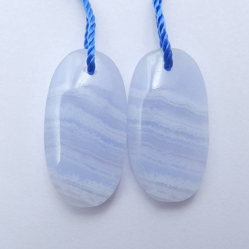 Natural Blue Lace Agate Oval Earrings Pair, stone for Earrings making, 22x12x4mm, 4g - MyGemGarden