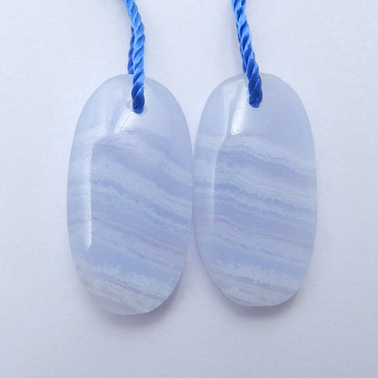 Natural Blue Lace Agate Oval Earrings Pair, stone for Earrings making, 22x12x4mm, 4g - MyGemGarden