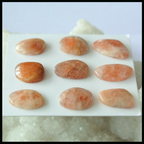 9PCS Natural Sunstone Gemstone Cabochon 20x12x4mm,15x10x5mm,11.95g - MyGemGarden