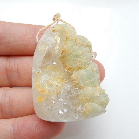 Drusy Geode Gemstone Quartz With Prehnite Pendant Bead, Healing Stone, 40x29x18mm, 25.1g - MyGemGarden