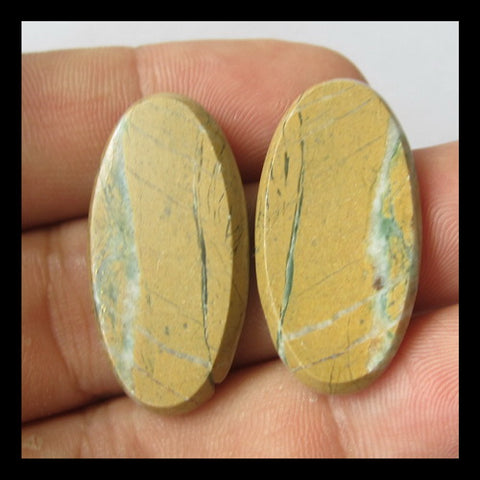 Green Opal Cabochon Pair 31x16x3mm,7.2g - MyGemGarden