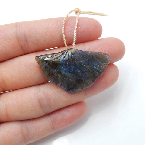 Natural Labradorite carved leaf Pendant Bead, 37x22x5mm, 5.3g - MyGemGarden