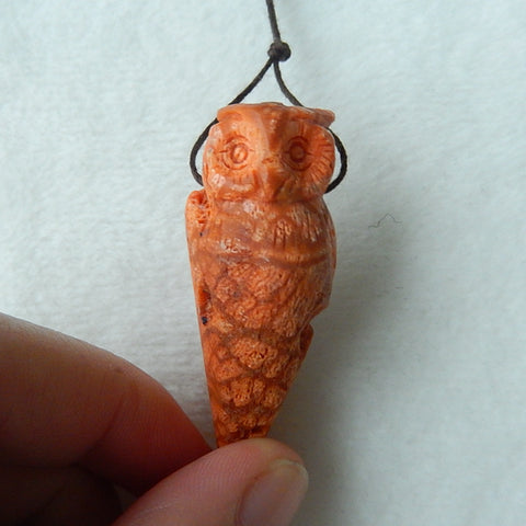 Accept Custom Size New Fashion Orange Fossil Coral Carved Owl, 48x19x16mm, 11g - MyGemGarden