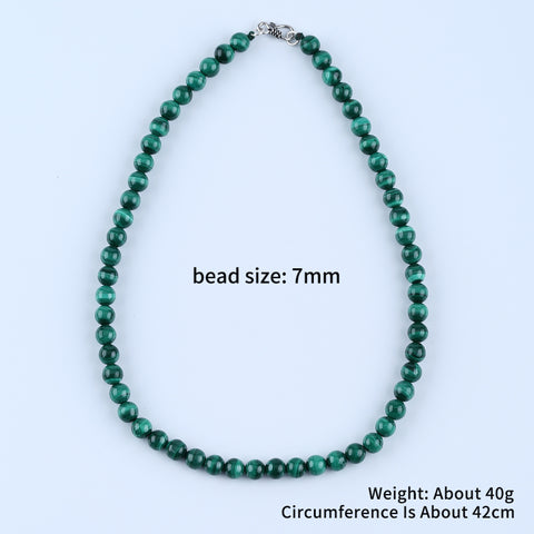 Malachite Gemstone Necklace, Jewelry Necklace, 7mm Malachite Round Beads, 1 Strand, 16 inch, 40g