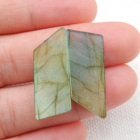 Natural Labradorite Flatback Gemstone Cabochon Pair, 25x10x4mm, 4g