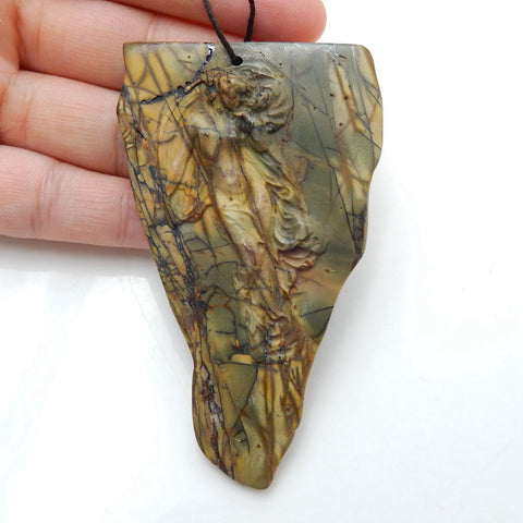 Gorgeous Pendant, Carved Multi-Color Picasso Jasper Gemstone Goddess Pendant, Sexy Lady, Carving Collection, 78x47x8mm, 31.3g - MyGemGarden