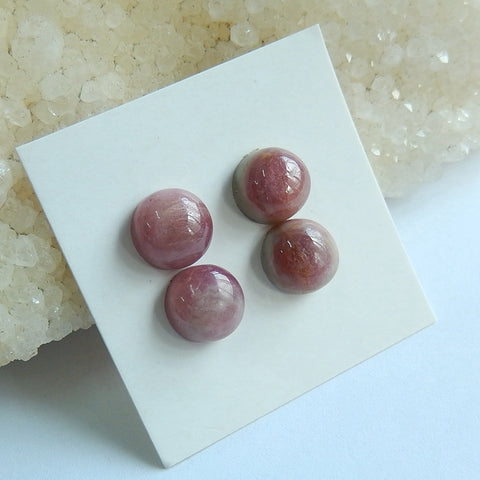 4 pcs Pink Tourmaline 9mm round cabochons, 9x9x5mm, 3.6g - MyGemGarden