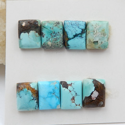 8 PCS Natural Turquoise Rectangle Flatback Gemstone Cabochon, 9x6x3mm, 3.6g - MyGemGarden