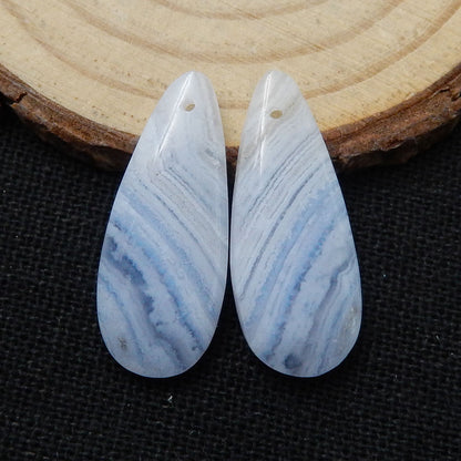 Blue Lace Agate Teardrop Earrings Stone Pair, stone for earrings making, 25x10x4mm, 3.8g - MyGemGarden