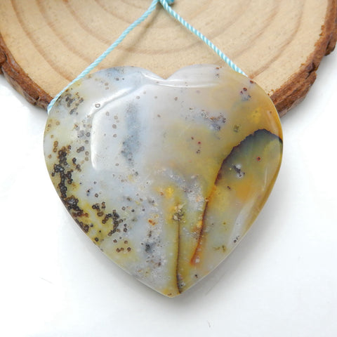 Natural Carved Ocean Jasper Heart Drilled Pendant Stone, 35x8mm, 16.6g - MyGemGarden