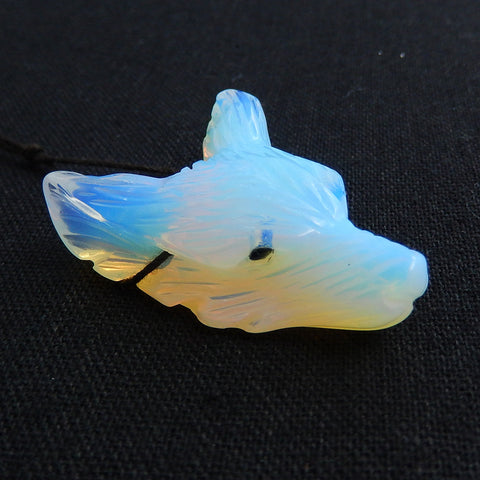 Handmade Opalite Carved Wolf Head Pendant Bead, 40x31x15mm, 17.8g - MyGemGarden