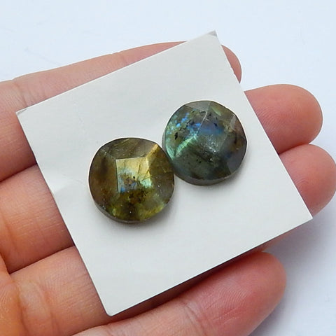 Natural Labradorite 15mm round cabochons Pair, 15x15x7mm, 5.36g - MyGemGarden