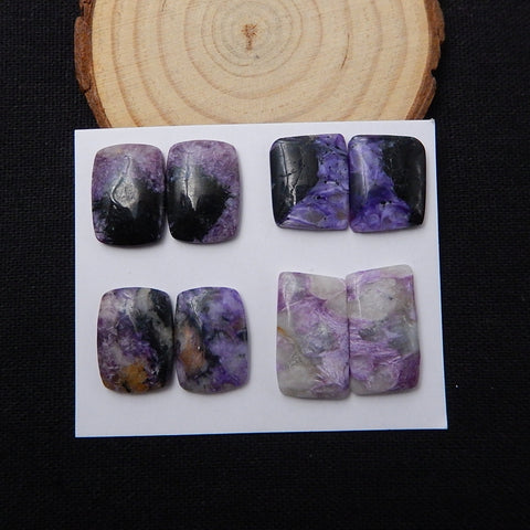 New Arrival 4 Pairs Beautiful Charoite cabochons, 21x14x4mm, 17x14x4mm, 13.6g - MyGemGarden