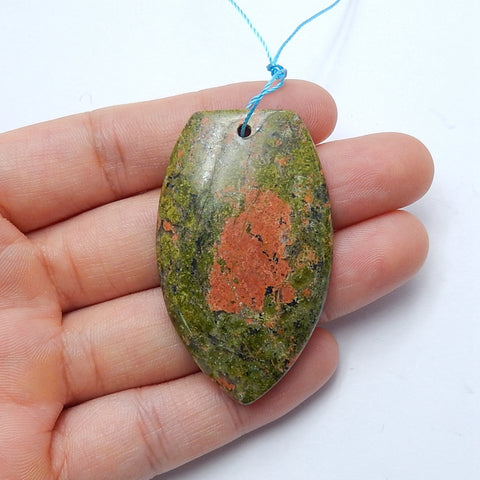 Natura Unakite Jasper Gemstone Pendant Bead, 49x29x6mm, 16.6g - MyGemGarden