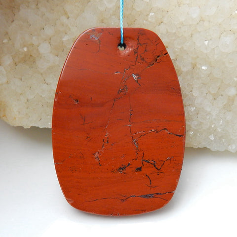 Natural Red River Jasper Drilled Gemstone Pendant Bead, 50x35x8mm, 25.7g - MyGemGarden