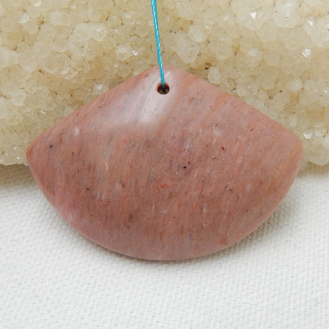 Natural Rhodonite Drilled Fan Gemstone Pendant Bead, 50x35x8mm, 19.4g - MyGemGarden