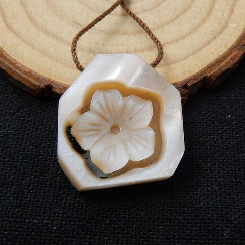 New Design!  Carved M.O.P Gemstone Flower Pendant Bead, 23x22x8mm, 5.6g - MyGemGarden