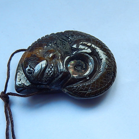 Beatiful Ammonite Fossil Carved Chameleon Drilled Pendant Bead, 39x31x12mm, 22g - MyGemGarden