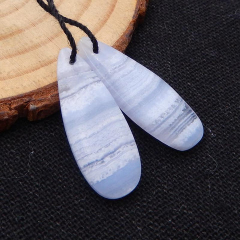 Blue Lace Agate Teardrop Earrings Stone Pair, stone for earrings making, 27x10x4mm, 3.4g