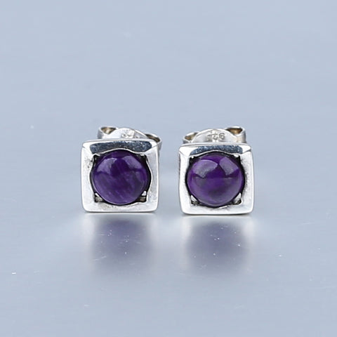 Natural Sugilite Gemstone Earrings with 925 Sterling Silver Accessories 14x7mm, 1.4g