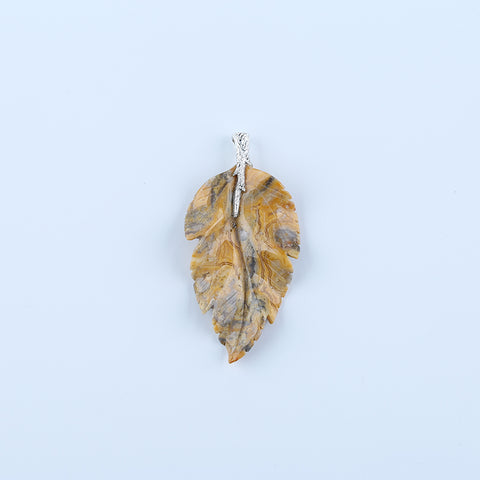 Natural Crazy Lace Agate Carved Leaf Pendant with 925 Sterling Silver Accessory 77x37x6mm, 16.9g