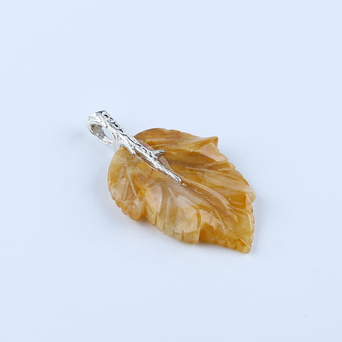 Pendentif en feuille de jaspe Chohua naturel sculpté à la main, bélière en argent sterling 925, 57x42x13mm, 21g