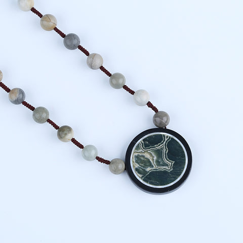 Natural Ocean Jasper, Obsidian Gemstone Necklace