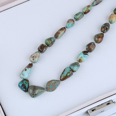 Natural Turquoise Necklace, Turquoise Bead Strands Handmade Gemstones, Adjustable Necklace, 1 Strand, 20-26 inch, 57.5g