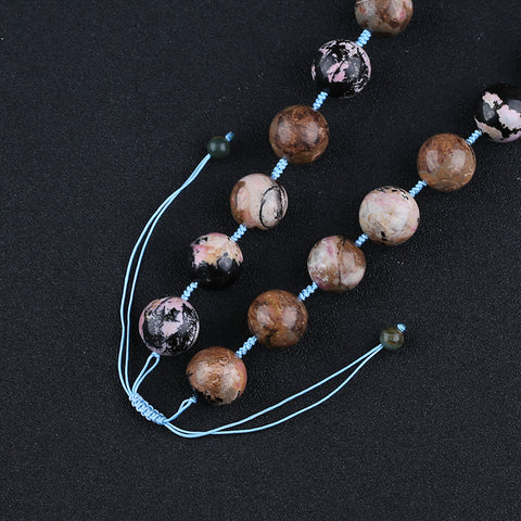 New! Natural Rhodonite Gemstone Necklace, Handmade Jewelry, Adjustable Necklace, 1 Strand, 22-28 inch, 216g