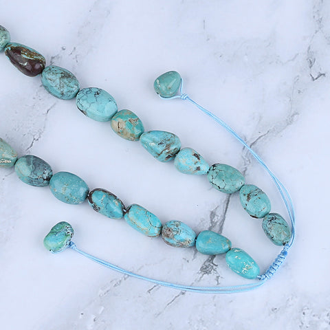 Natural Turquoise Necklace, Turquoise Bead Strands Handmade Gemstones, Adjustable Necklace, 1 Strand, 16-20 inch, 46.9g