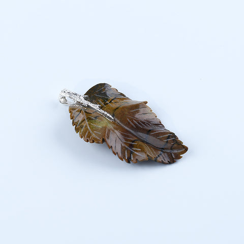 Natural Yellow Opal Carved leaf Pendant with 925 Sterling Silver Accessory 67x37x7mm, 17.3g